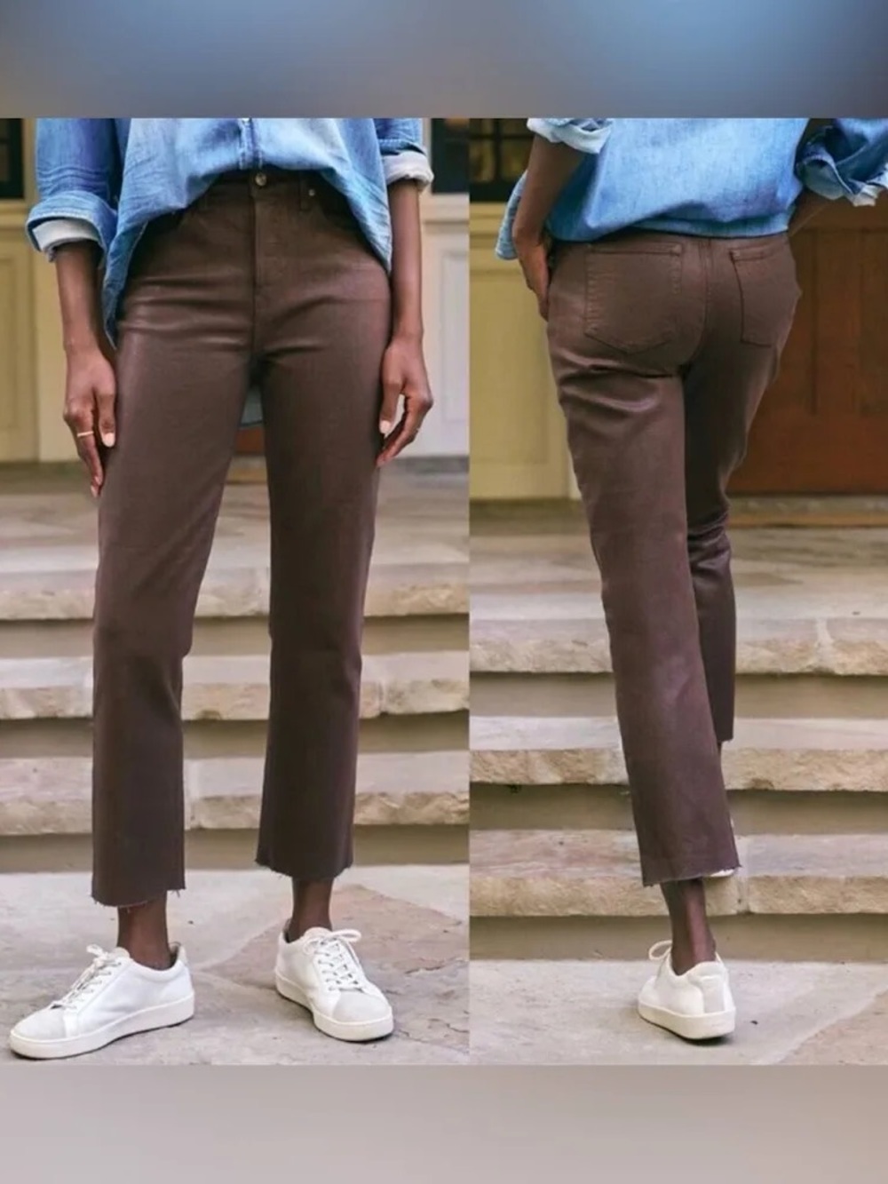 Frank & Eileen Cropped High-Rise Cork Jeans in Dark Brown